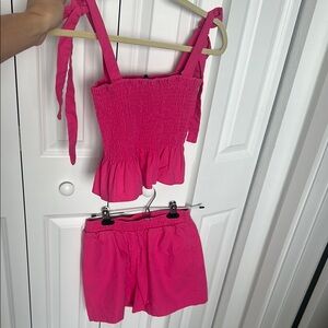 KOURT Pink Smocked Top and Shorts Set
